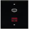 RiteAV - Black 1 Port 3.5mm 1 Port Cat6 Ethernet Red Wall Plate view 2