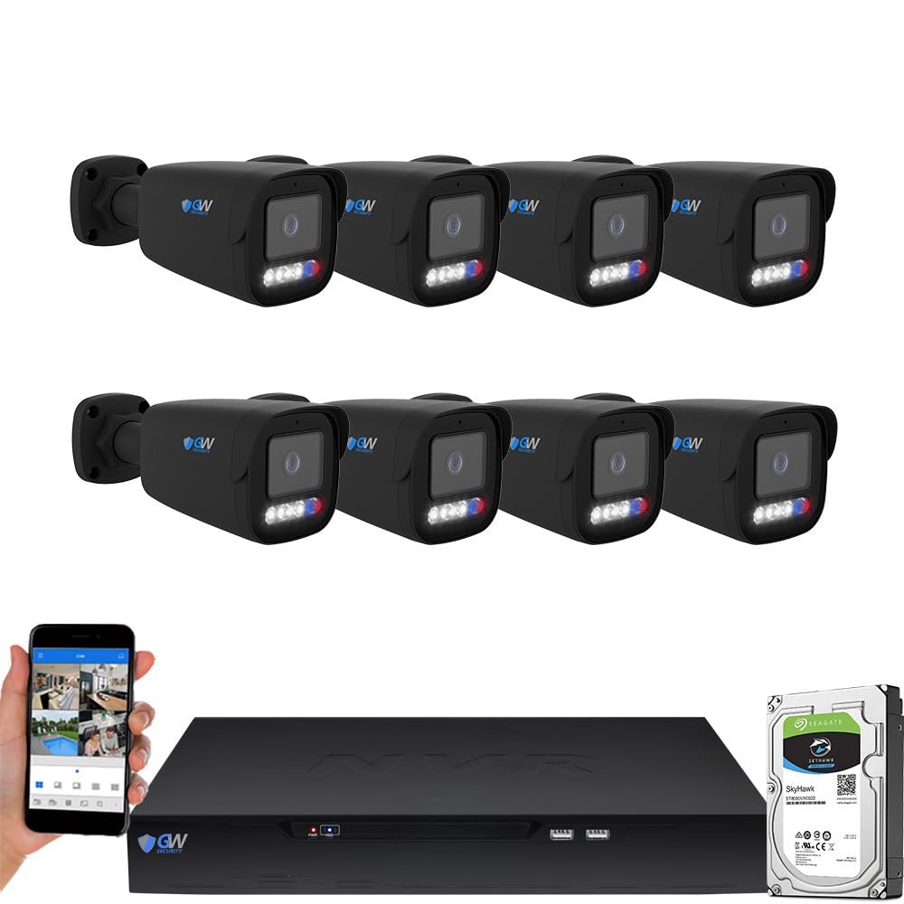 Gw Security 16 Channel Nvr 8mp 4k Security Camera System - 8 x 8mp Human Vehicle Smart Ai Detection Outdoor Indoor Poe Ip Full Time Color Night Vision Turret Camera