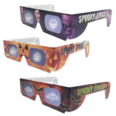 Spooky Specs Set - Bat, Pumpkin & Skull Hologram Lenses in Paper Frames - Holospex Holographic 3D Glasses