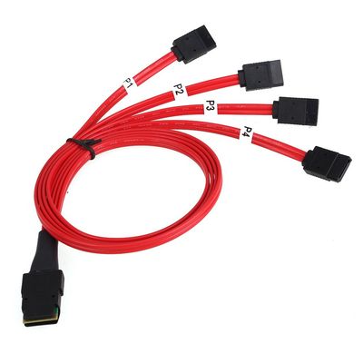 1M Mini SAS 4i SFF-8087 36P to 4 SATA 7P HDD Hard Drive Splitter Cable Red