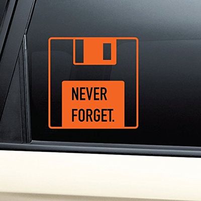 Floppy Disk Never Forget Vinyl Decal Laptop Car Truck Bumper Window Sticker - Orange