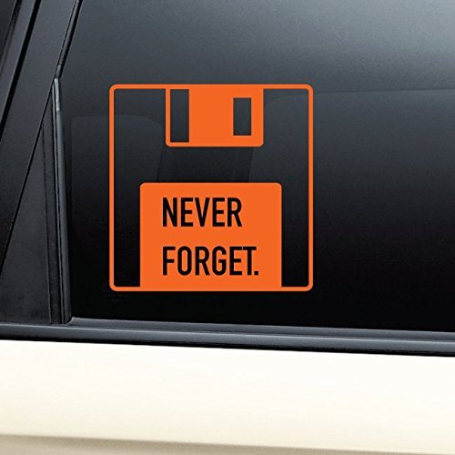 Floppy Disk Never Forget Vinyl Decal Laptop Car Truck Bumper Window Sticker - Orange