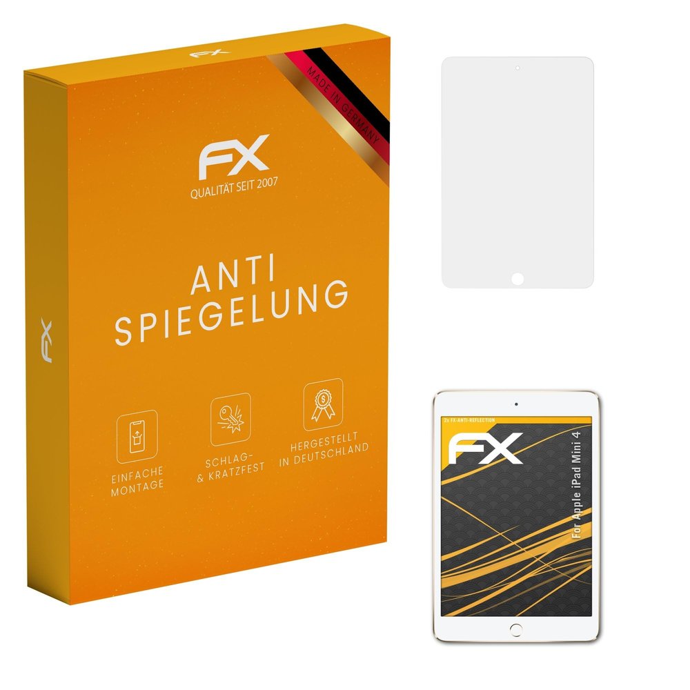 atFoliX Screen Protector compatible with Apple iPad Mini 4 Screen Protection Film, anti-reflective and shock-absorbing FX Protector Film (2X)