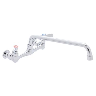 DuraSteel Kitchen Sink Faucet Wall Mount - DuraSteel 8" Center Commercial Kitchen Sink Faucet with 12" Swivel Spout - Dual Lever Handles - Brass Constructed & Chrome Polished