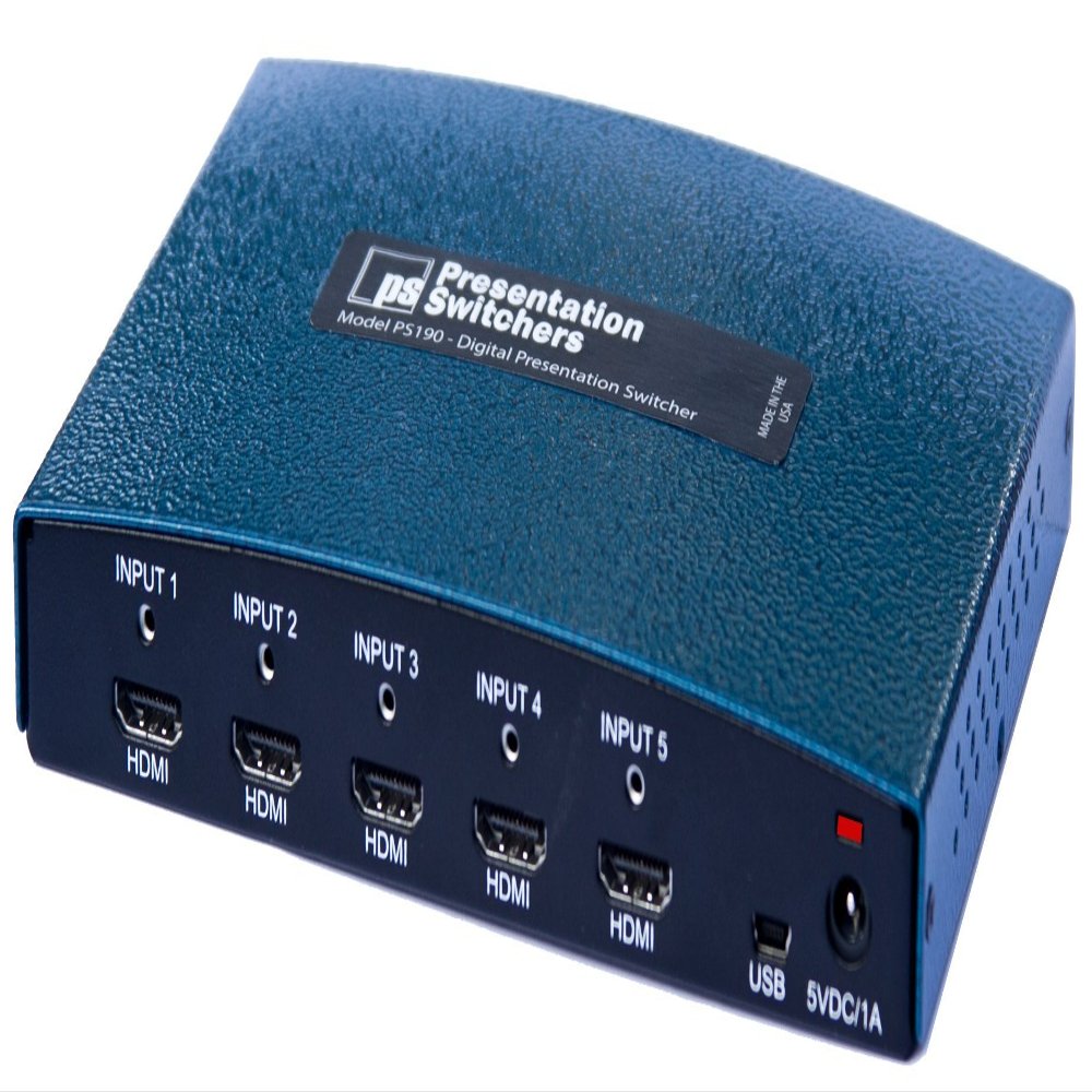 Presentation Switchers PS190-5 X 1 HDMI Auto-Switcher with Integrated Audio Mixer, Injector, and Stereo Output