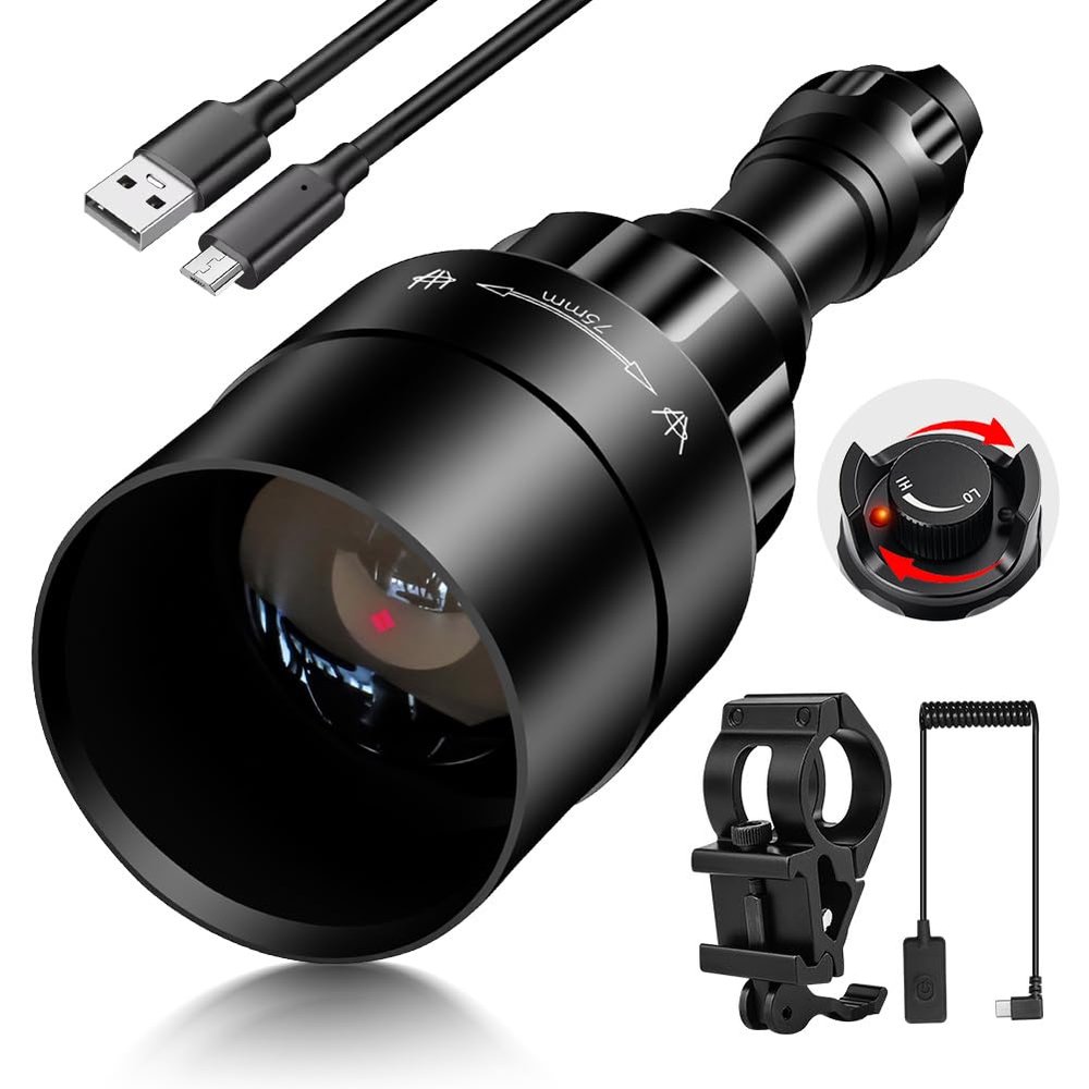 UniqueFire 1605 850nm IR Illuminator Flashlight Lights for Night Vision Zoomable Infrared Flashlight Illuminator with Dual Control Remote Pressure Switch and Scope Mount Set
