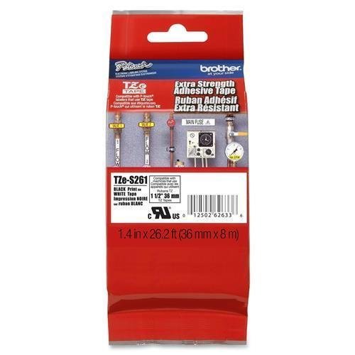 Brother Industrial Tape, Laminated, 1-1/2", Black/White (TZE-S261)