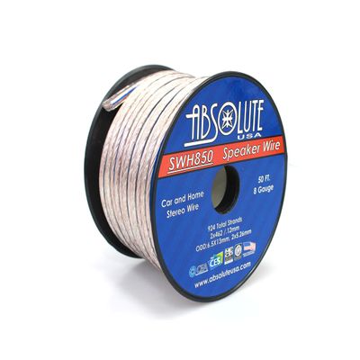 Absolute USA SWH850 8 Gauge Car Home Audio Speaker Wire Cable Spool 50'