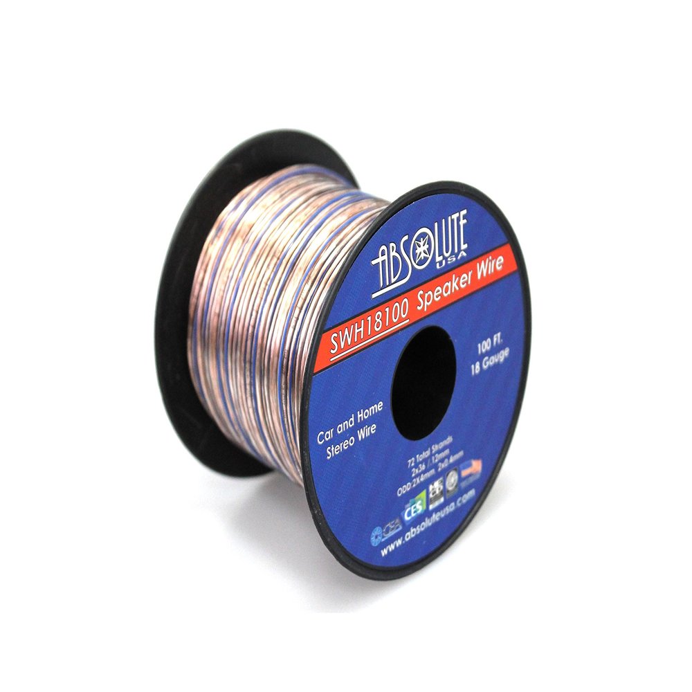 Absolute USA SWH18100 18 Gauge Car Home Audio Speaker Wire Cable Spool 100'