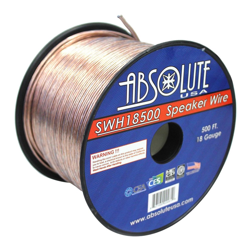 Absolute USA SWH18500 18 Gauge Car Home Audio Speaker Wire Cable Spool 500'