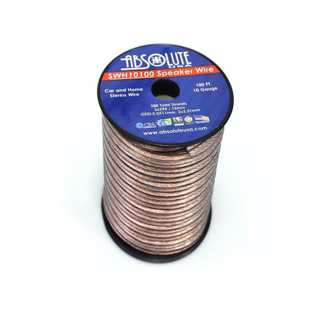 Absolute USA SWH10100 10 Gauge Car Home Audio Speaker Wire Cable Spool 100'