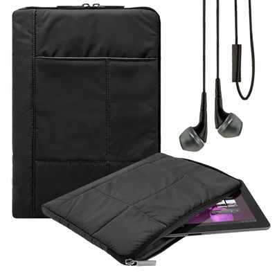 VANGODDY Pillow Zippered Sheen Quilted Sleeve (BLK) for Acer Iconia Tab 10, One 10, One 8, Aspire Switch 10, Predator 8 Tablets and Earbuds