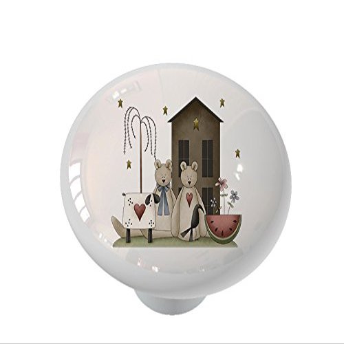 Gotham Decor Primitive Art Bear Scene Ceramic Drawer Knob