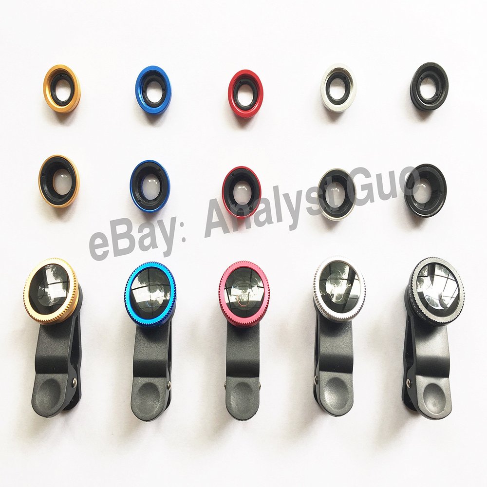 Five Colors Cell phone Lens 3 in 1 Clip-On (fish eye+macro+wide angle)
