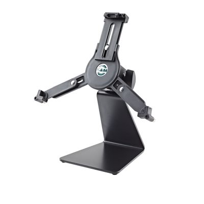 K&M Konig & Meyer 19792.016.55 Universal Tablet Holder Table/Desk Stand | Stable Base | Secure Snap Lock | Quick Release | Rotate Portrait/Landscape | Adjust Angle | Portable | German Made | Black