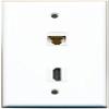 RiteAV - 1 Port HDMI Right Angle with 1 Cat6 Ethernet Port Wall Plate Female to Female White view 1