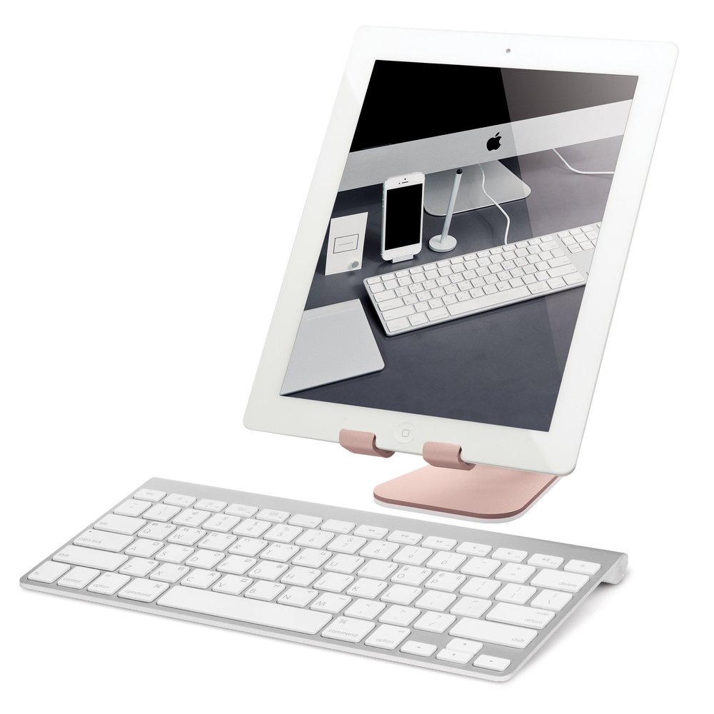 elago P2 Stand [Rose Gold] - [Premium Aluminum][Ergonomic Angle][Cable Management] - for iPad and Tablet PC