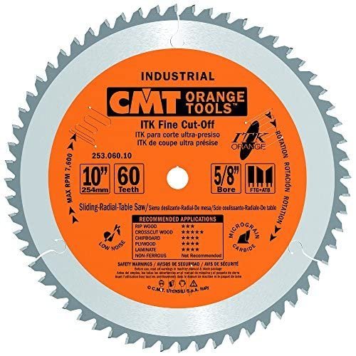CMT 253.060.10 ITK Industrial Finish Sliding Compound Miter Saw Blade, 10-Inch x 60 Teeth 1FTG+2ATB Grind with 5/8-Inch Bore, Model: 253.060.10, Tools & Outdoor Store