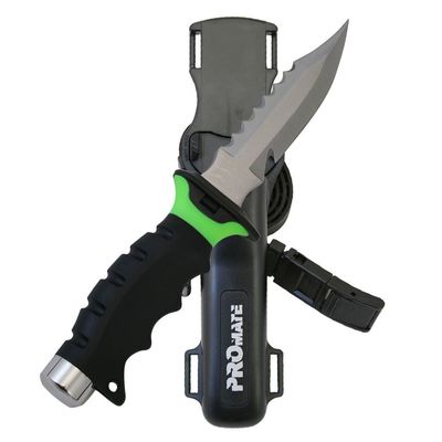 Promate KF510-Green, Sharp Tip Stainless Steel Knife for Scuba Diving Snorkeling