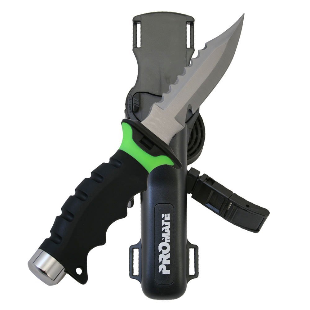 Promate KF510-Green, Sharp Tip Stainless Steel Knife for Scuba Diving Snorkeling