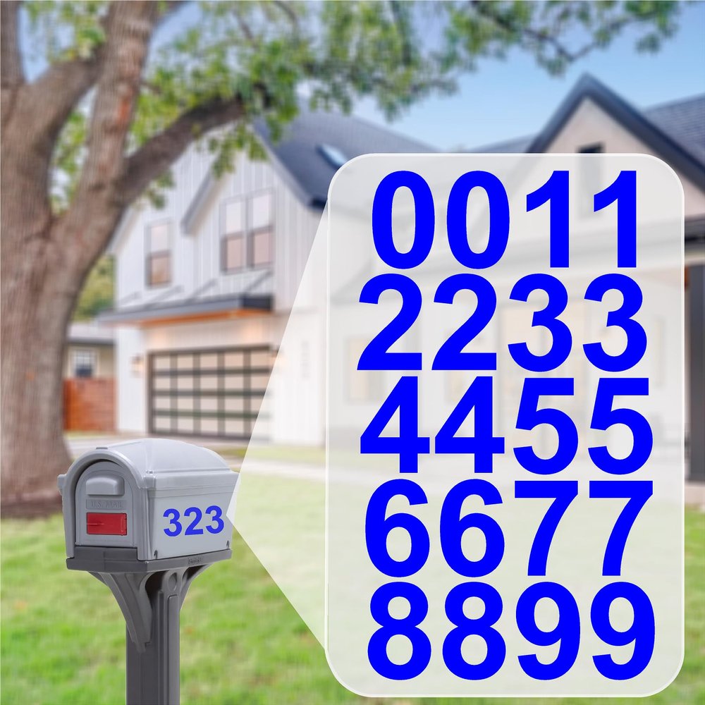 3" Inch Premium Mailbox Numbers (Blue) - Waterproof Stickers for Outside Mailboxes, Personalized Numbers for Mailbox, Multi Purpose Fade Resistant Mailbox Numbers - by Custom Decal US