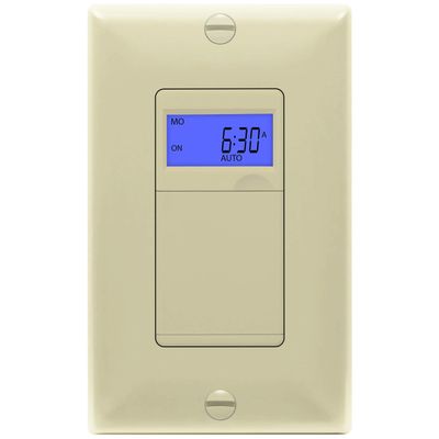Enerlites 7 Days Digital in-Wall Programmable Timer Switch for Lights, Fans, and Motors, Single Pole, Neutral Wire Required, 7-Day 18 ON/Off Timer Settings, with Blue Backlight, HET01, Ivory