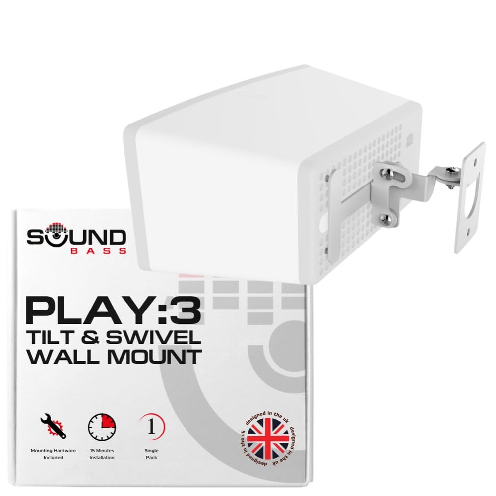 Sound Bass Wall Mount for Sonos Play:3 Only, White, Tilt & Swivel, 1pc