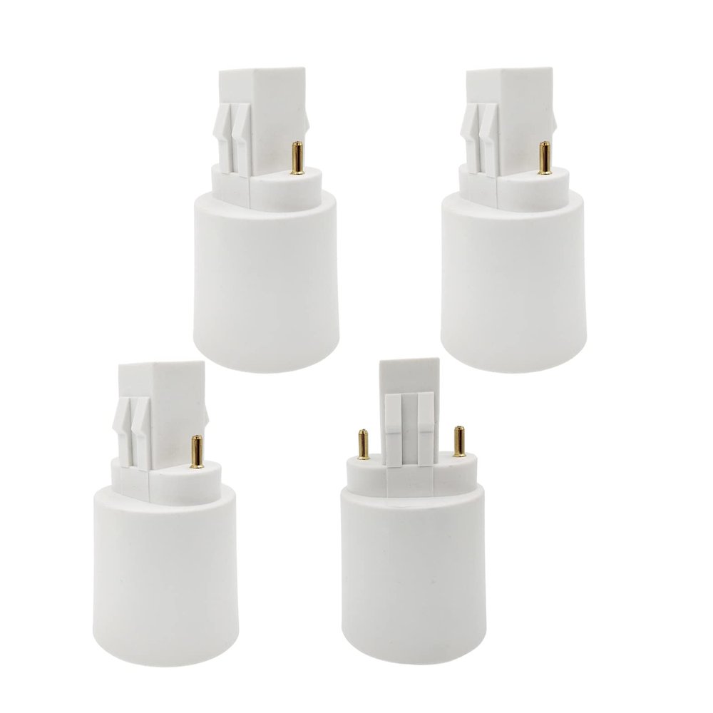 E-Simpo 2Pin Gx23 to E26/E27 Lamp Base Holder Socket Adapter, Refinded Gx23 to E26/e27 Bulb Base Converter CFL PL-S PL-C Bulb Holder Conversion Double Tab.2P in Parallel (4-Pack)