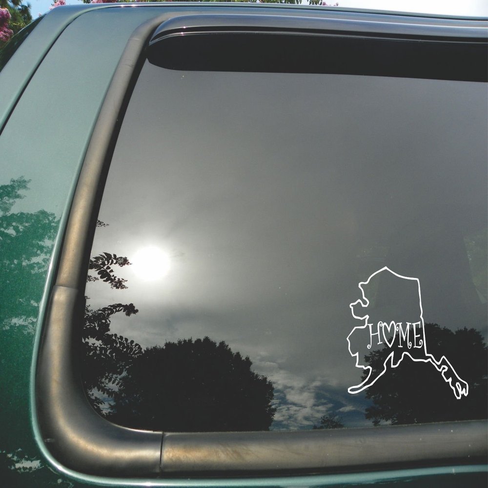 Alaska State- Home (C)- Die Cut White Vinyl Window Decal/sticker for Car/Truck/Laptop 5"x5.5"