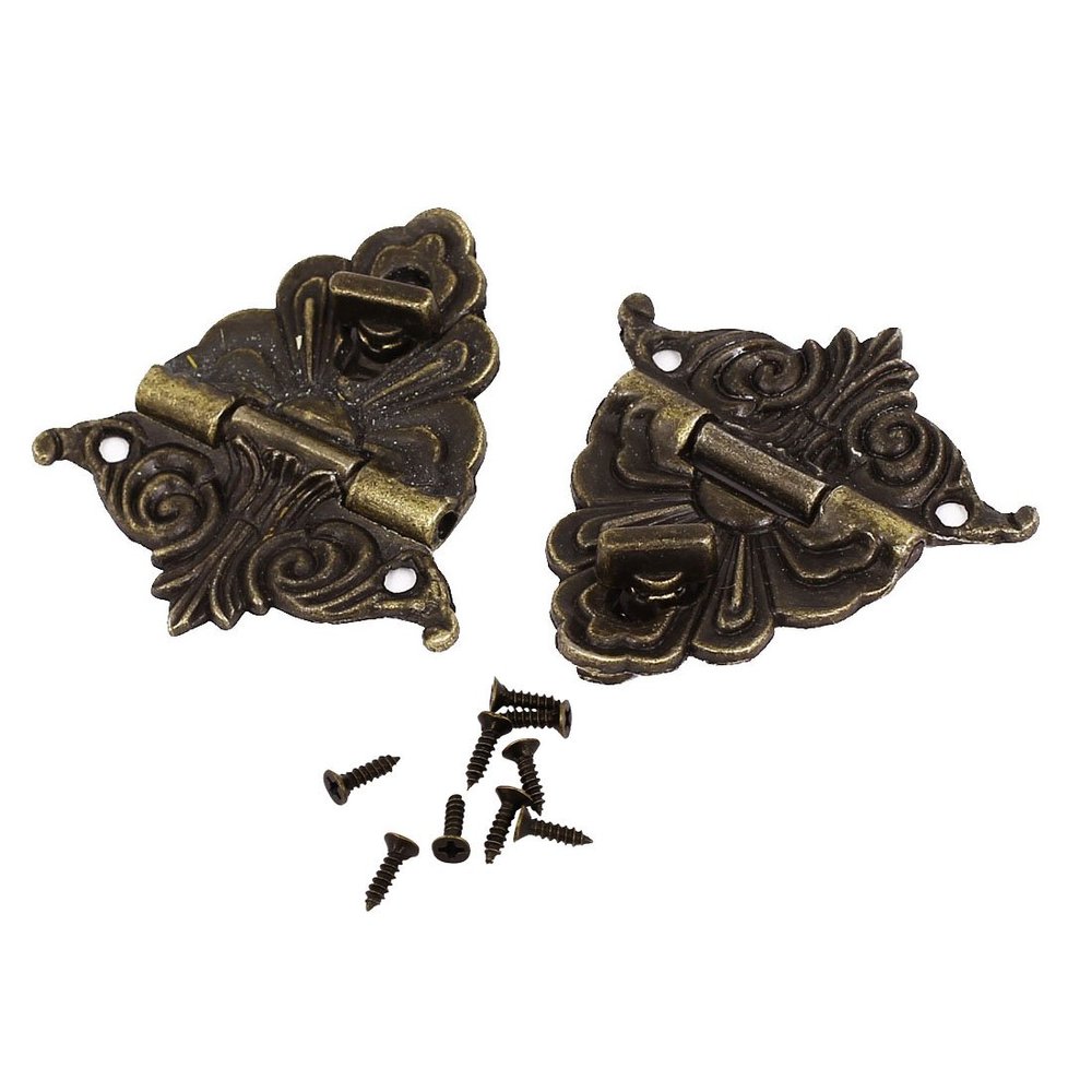 uxcell Antique Style Wooden Case Jewelry Box Hasp Latch Bronze Tone 2 Sets