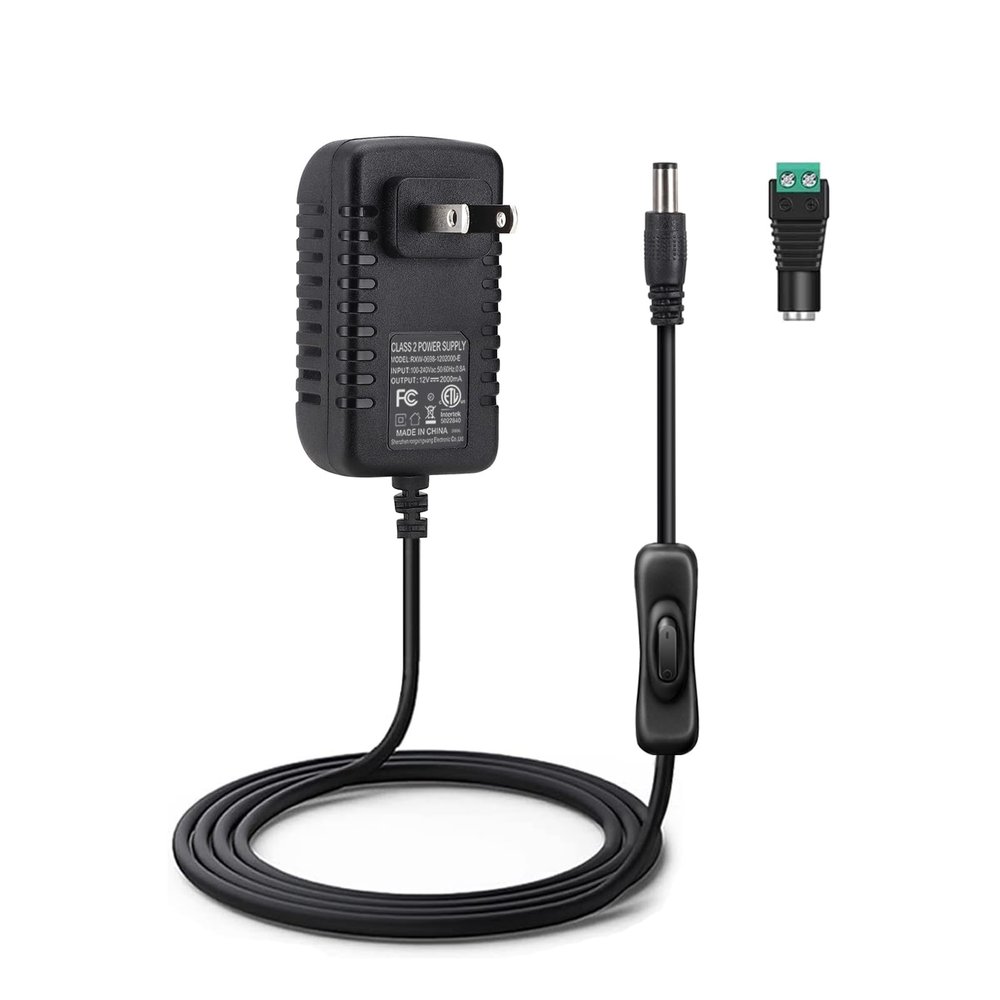AspenTek 12V 2A Power Supply with Switch with Inline On Off Switch