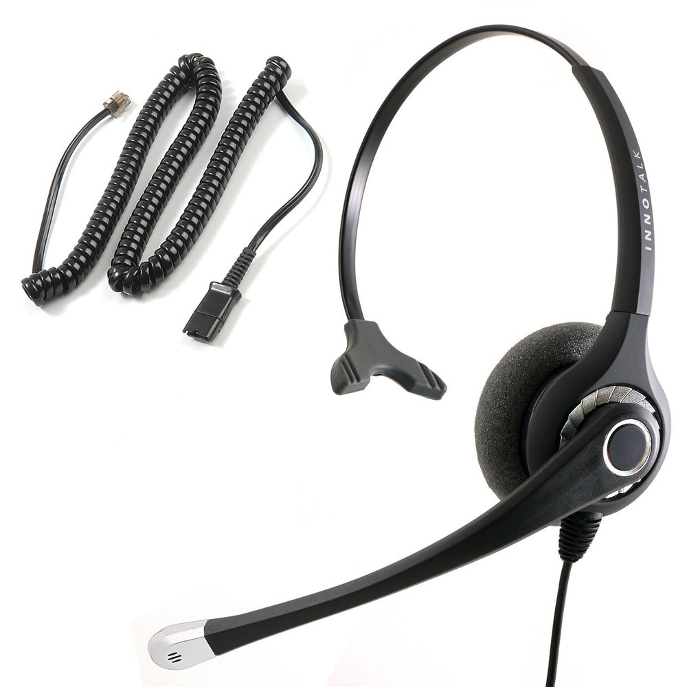 INNOTALK - RJ9 Superb Mono Office, Call Center Phone Headset & Quick Disconnect Pigtail Adapter, Durable for Polycom, Mitel, and More, Sturdy 9 Ft. Wired Headset for Desk Phone