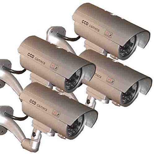 JYtrend 4 Pack (TM) Outdoor Dummy Fake Security Camera with Inflared LEDs Blinking Light, Silver