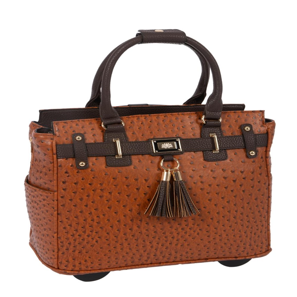 JKM & Company Rolling Laptop Bag for Women | Designer Wheeled Briefcase | Fits 13-17" Laptops | Office Travel Computer Case (Uptown Ostrich)