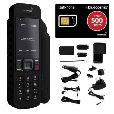 BlueCosmo Inmarsat IsatPhone 2.1 Satellite Phone Kit & 500 Unit Prepaid SIM (365 Days) - Global Coverage - Voice, SMS, GPS Tracking, Emergency SOS