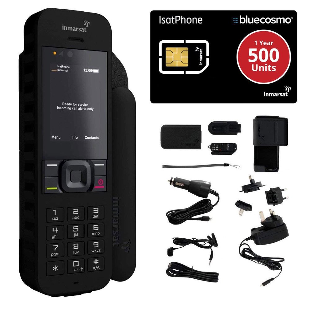 BlueCosmo Inmarsat IsatPhone 2.1 Satellite Phone Kit & 500 Unit Prepaid SIM (365 Days) - Global Coverage - Voice, SMS, GPS Tracking, Emergency SOS