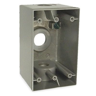 Weatherproof Electrical Box, 1 Gang, 1/2 in Hub Size, 3 Inlets, 4.5 in L, 2.75 in W, Aluminum, Gray - 1 Each
