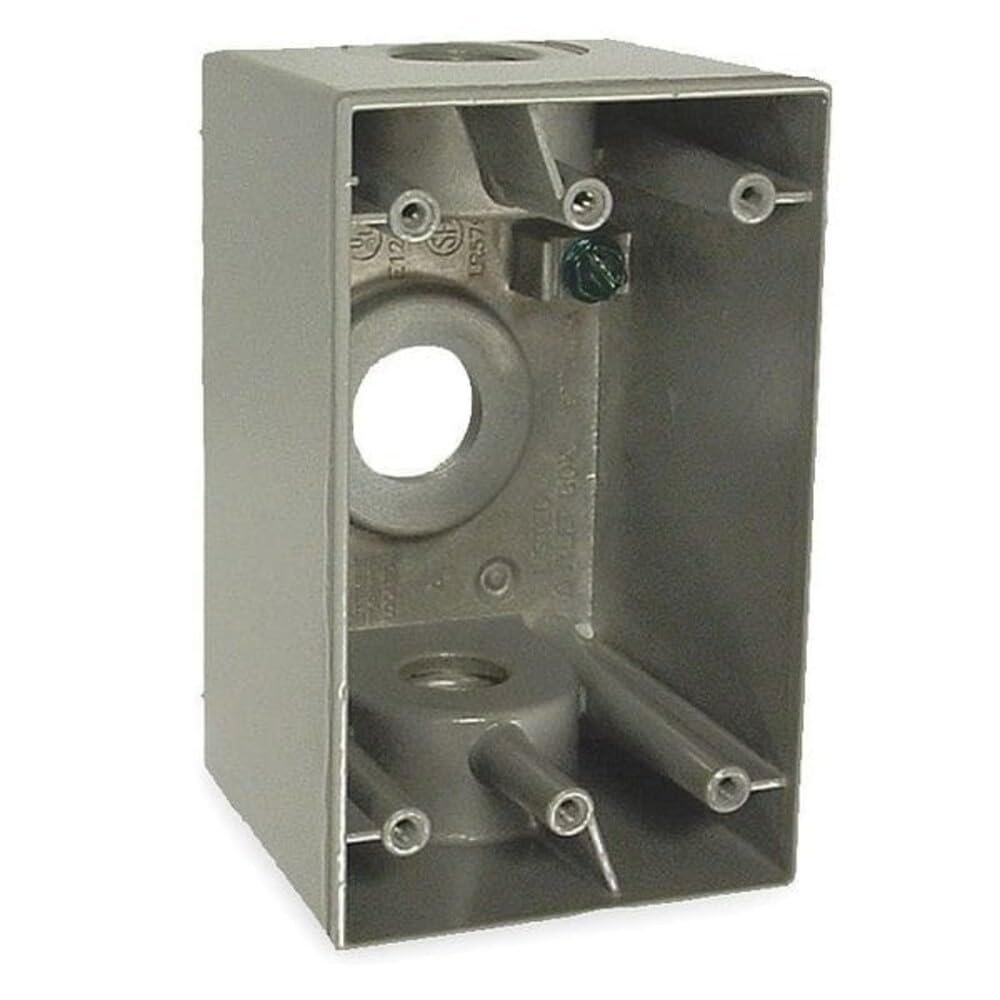 Weatherproof Electrical Box, 1 Gang, 1/2 in Hub Size, 3 Inlets, 4.5 in L, 2.75 in W, Aluminum, Gray - 1 Each
