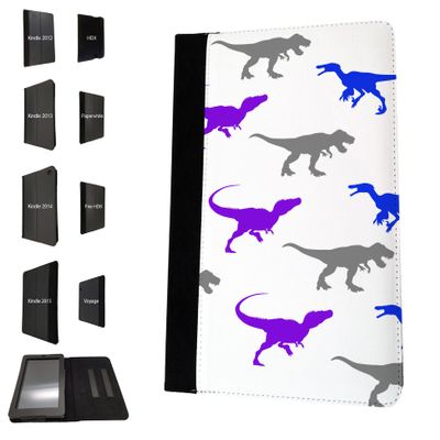1203 - Multi Dinosaurs Collage t-rex Fun Design Amazon Kindle Fire Hd 7'' 5TH Generation (2015 Release Only) Fashion Trend TPU Leather Flip Case Protective Purse Pouch Book Style Defender Stand Cover