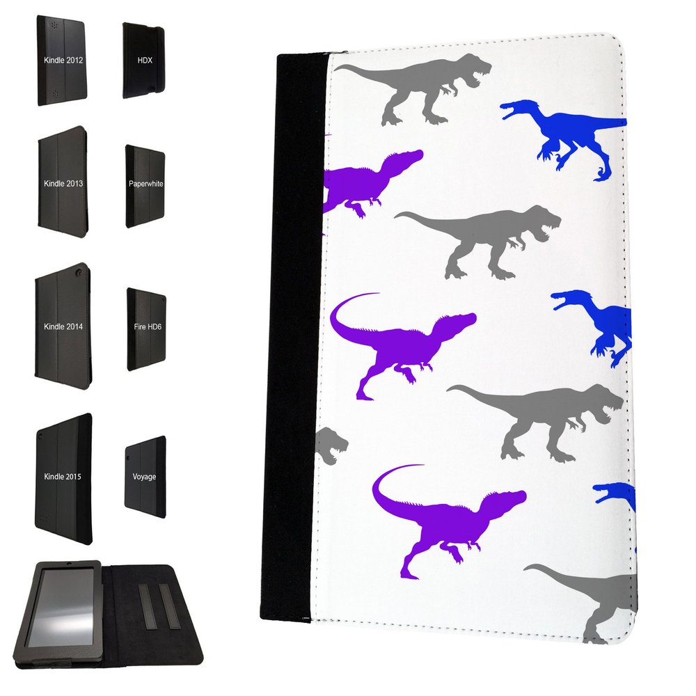 1203 - Multi Dinosaurs Collage t-rex Fun Design Amazon Kindle Fire Hd 7'' 5TH Generation (2015 Release Only) Fashion Trend TPU Leather Flip Case Protective Purse Pouch Book Style Defender Stand Cover