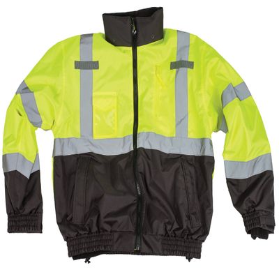 MIVIS Safety Apparel Class 3 Ansi Hi- Bottom Bomber Jacket with Fleece Zip-Out Liner, XX-Large, Lime