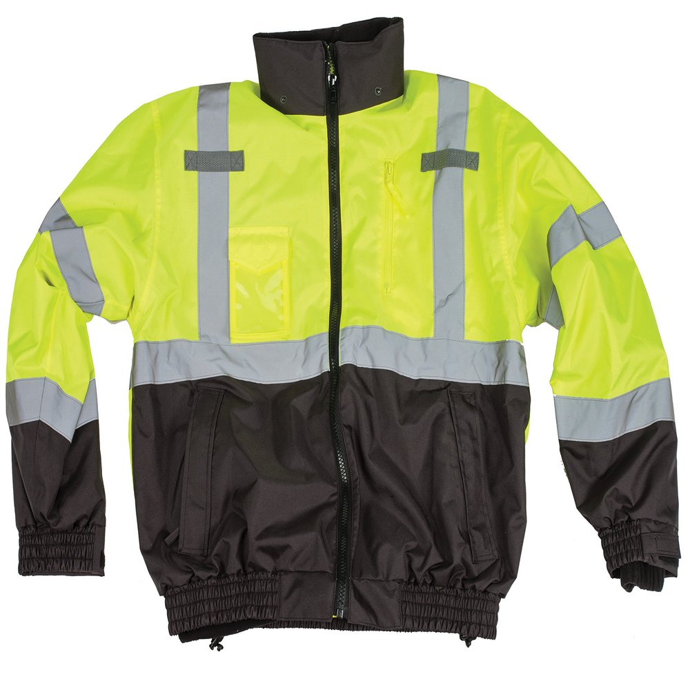 MIVIS Safety Apparel Class 3 Ansi Hi- Bottom Bomber Jacket with Fleece Zip-Out Liner, XX-Large, Lime