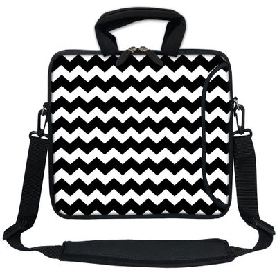 12 Inch Water Resistant Neoprene Laptop Bag with Reinforced Zipper, Strap, Pockets, Fits 11.6" to 12.3" Laptops - Black Chevron Pattern