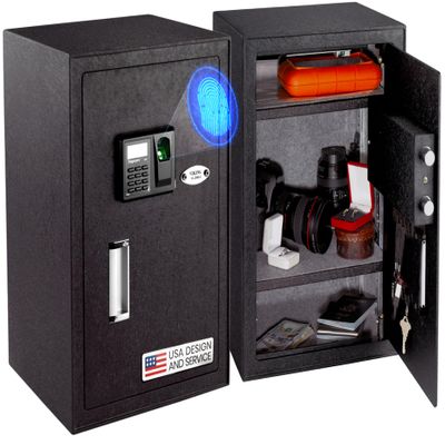 Viking Security Safe VS-50BLX Heavy Duty Large Biometric Fingerprint Safe for Gun, Fast Access Box Pistol Anti-Pry Insertion Slots 500 DPI Optical Sensor Adjustable Shelves