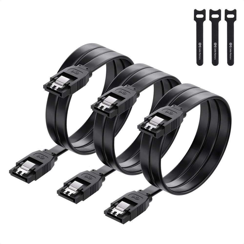 Cable Matters 3-Pack Straight SATA Cable - 24 Inch, SATA III 6Gbps Data Cable for SSD, HDD, CD/DVD Drives, Hard Drive, Optical Drive, Gaming PC, Desktop, Motherboard, Black