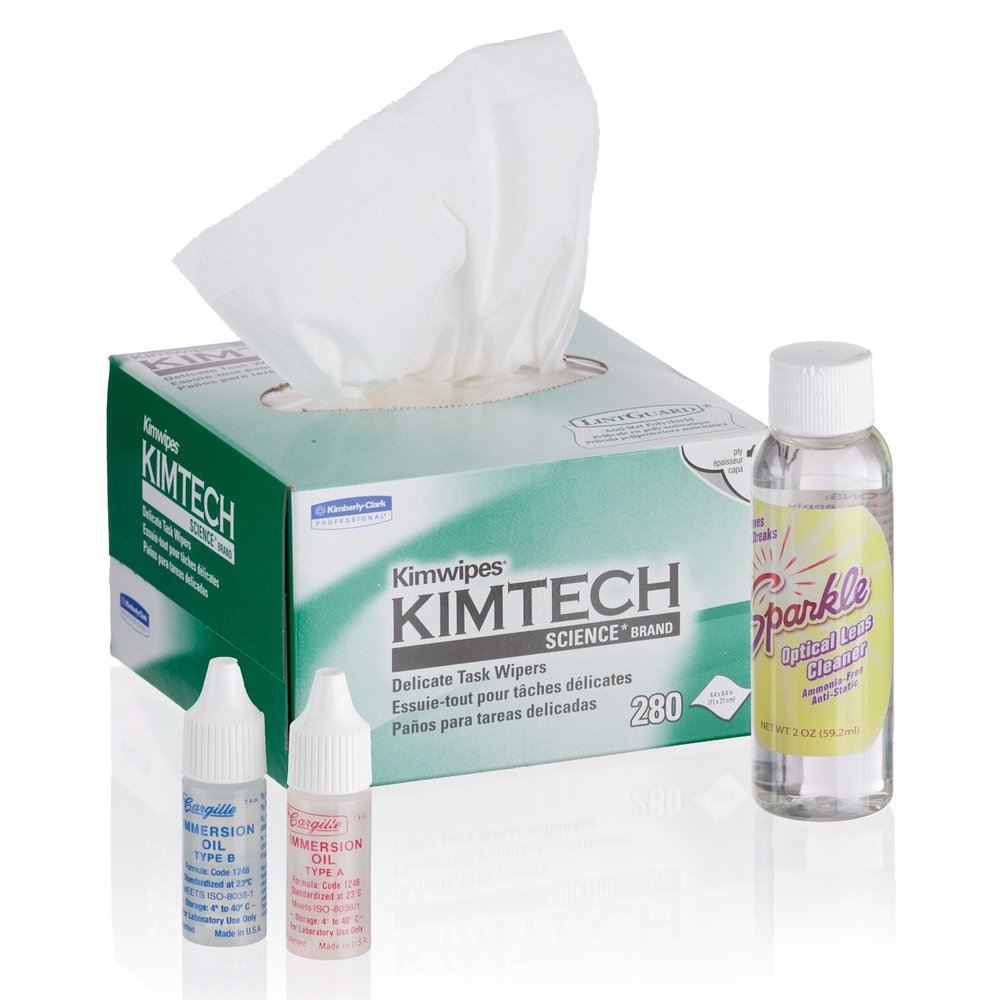 AmScope - Microscope Operation & Maintenance Kit - Immersion Oil, Wipers, and Optical Lens Cleaner - MLAB-CLS-Kim