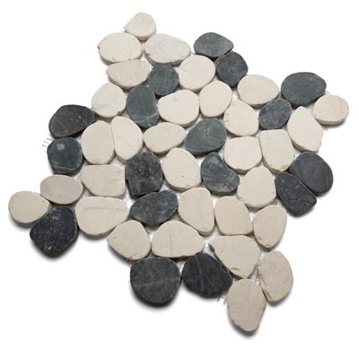 CNK Tile Black and White Sliced Pebble Tile 12" x 12" Polished Natural Stone with Mesh Backing for Bathroom Shower Floor Backsplash Patio Durable Weather-Resistant Easy to Install Pack of 1