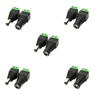 LitaElek 5.5mm x 2.1mm DC Barrel Jack Connector - 12V/5V-24V Adapter with Female Socket & Male Plug - DIY DC Terminal Connector for CCTV Camera, LED Strip Light & More (5 Female + 5 Male)