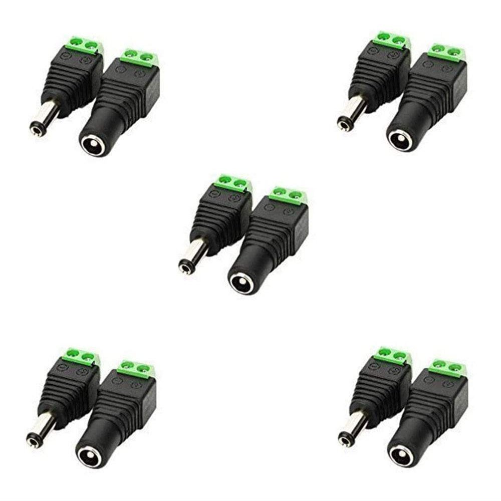 LitaElek 5.5mm x 2.1mm DC Barrel Jack Connector - 12V/5V-24V Adapter with Female Socket & Male Plug - DIY DC Terminal Connector for CCTV Camera, LED Strip Light & More (5 Female + 5 Male)