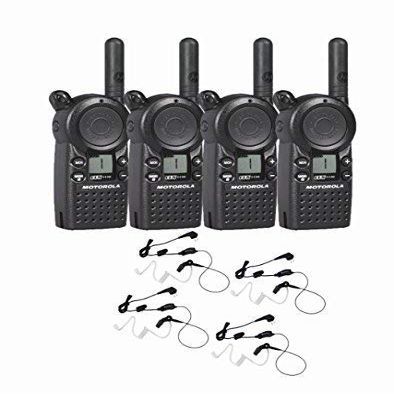 4 Motorola CLS1110 Two Way Radio Walkie Talkie with 4 HKLN4601 PTT Earpieces Black